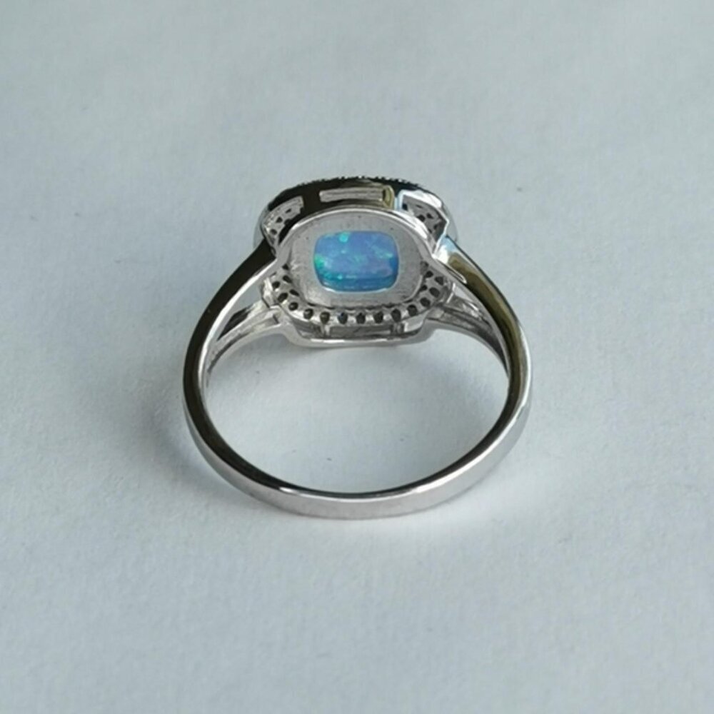 Blue opal CZ pave Halo Sterling silver ring size 8 🆕 - Picture 3 of 9